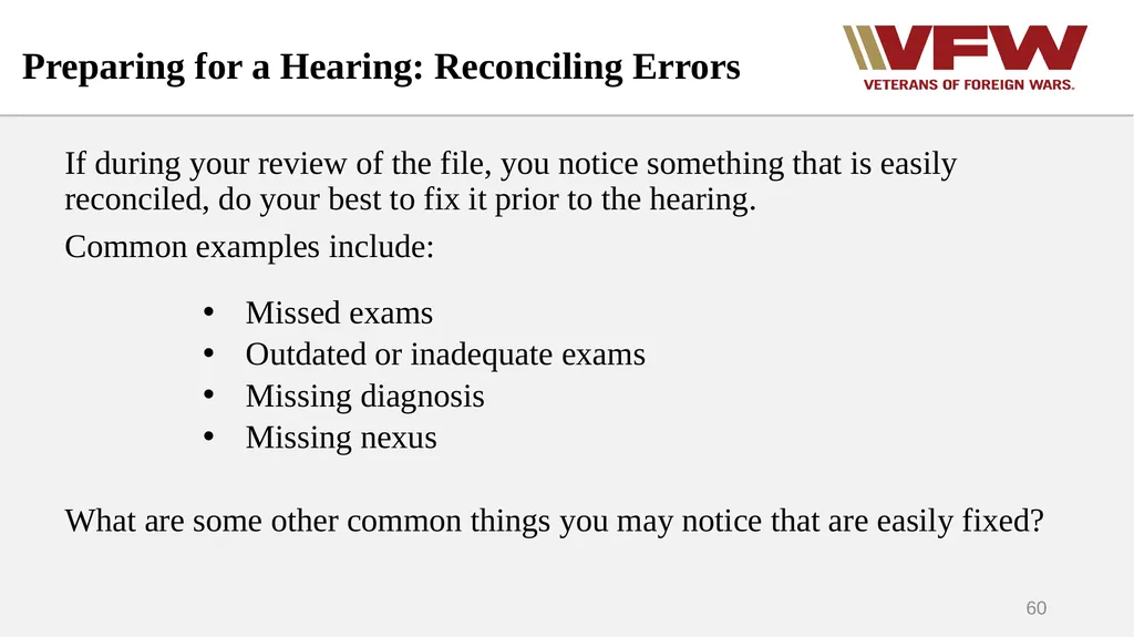 The Appeals Process & Hearings VFW Basic Training - slide 60 of 78