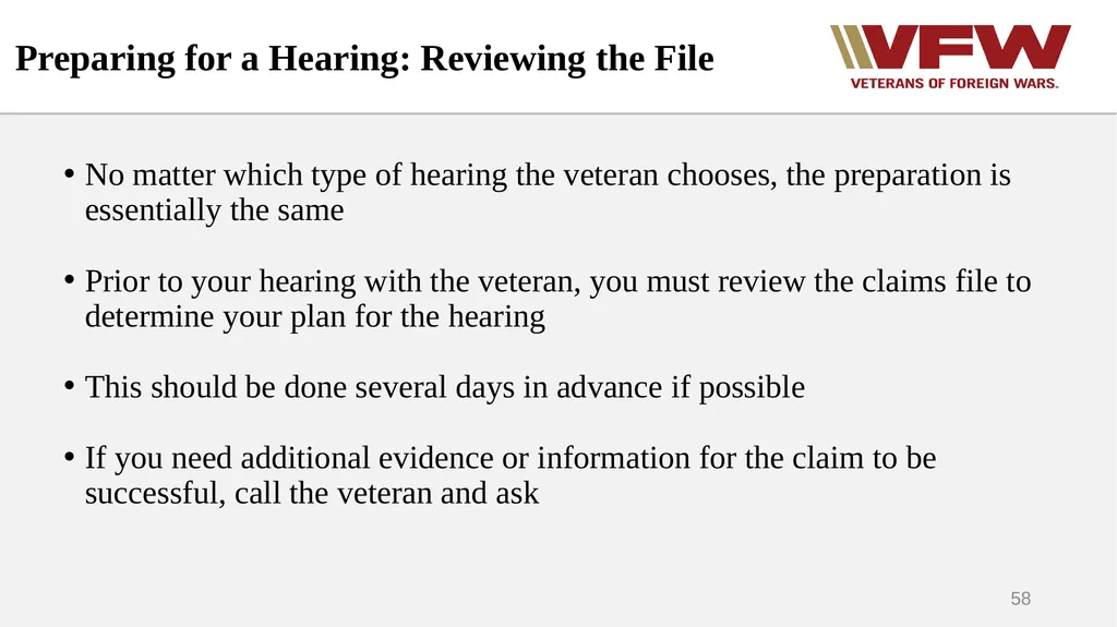The Appeals Process & Hearings VFW Basic Training - slide 58 of 78
