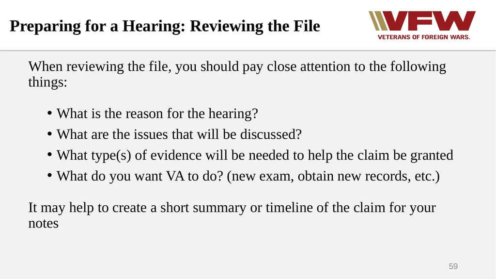 The Appeals Process & Hearings VFW Basic Training - slide 59 of 78