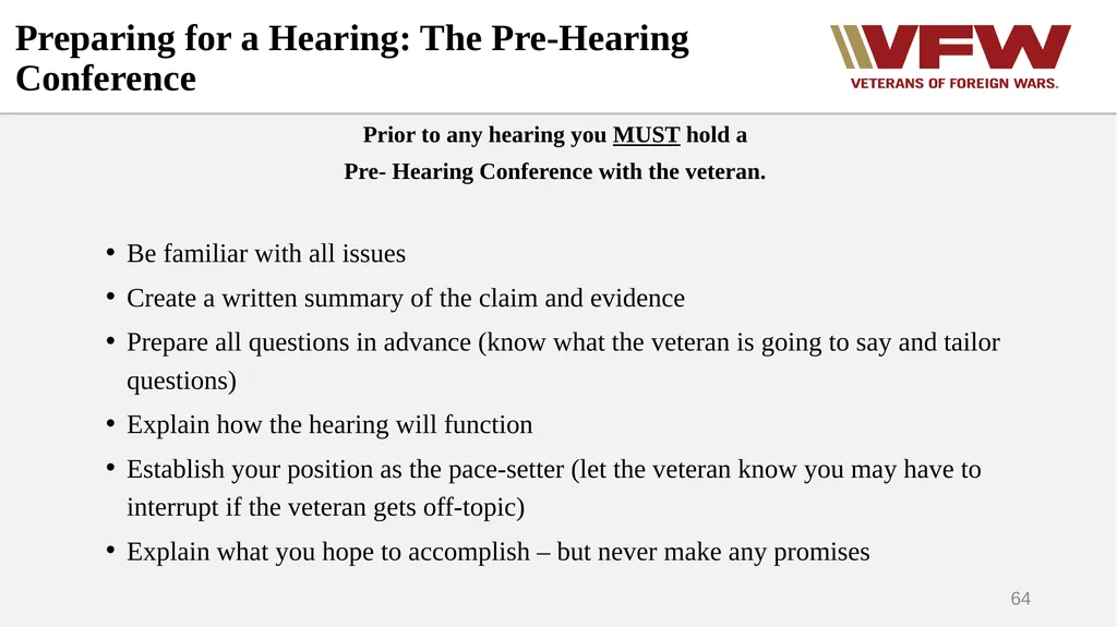 The Appeals Process & Hearings VFW Basic Training - slide 64 of 78