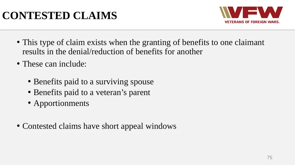 The Appeals Process & Hearings VFW Basic Training - slide 75 of 78