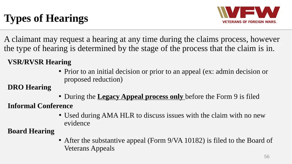 The Appeals Process & Hearings VFW Basic Training - slide 56 of 78