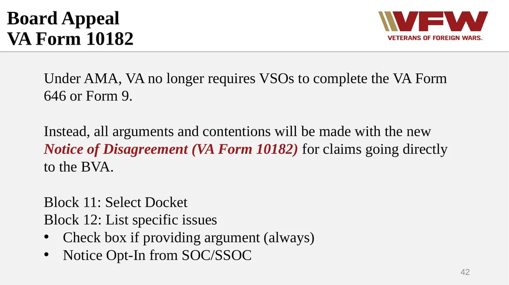 The Appeals Process & Hearings VFW Basic Training - slide 42 of 78