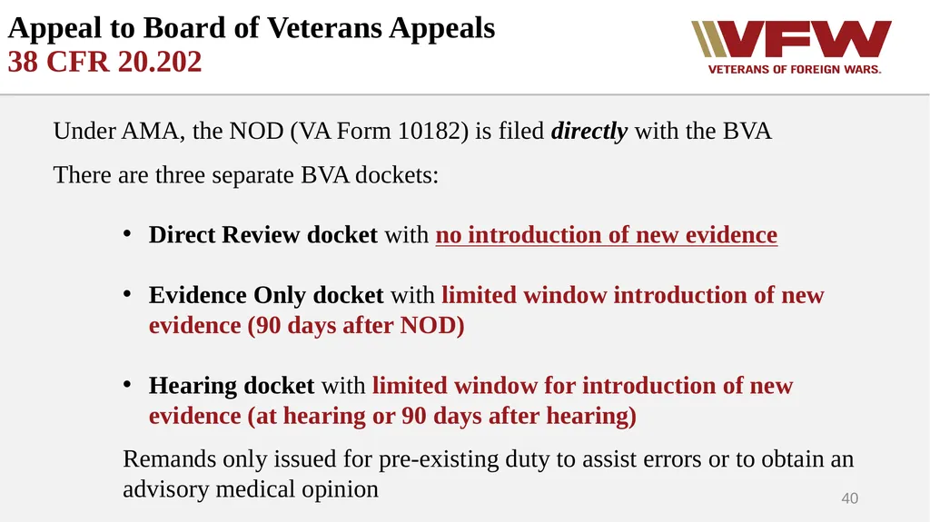 The Appeals Process & Hearings VFW Basic Training - slide 40 of 78