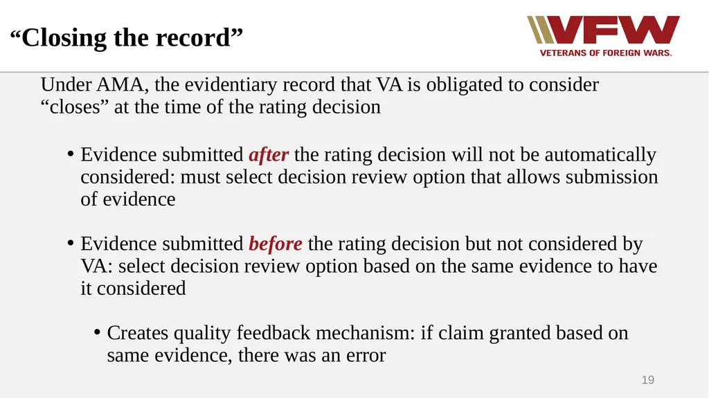 The Appeals Process & Hearings VFW Basic Training - slide 19 of 78