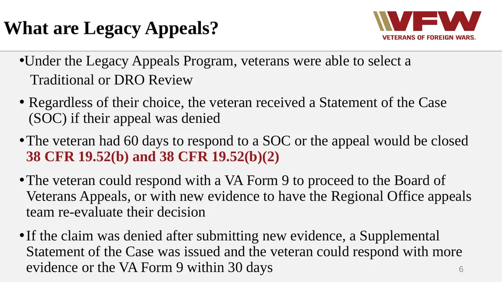 The Appeals Process & Hearings VFW Basic Training - slide 6 of 78