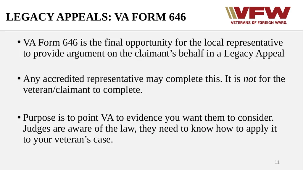 The Appeals Process & Hearings VFW Basic Training - slide 11 of 78