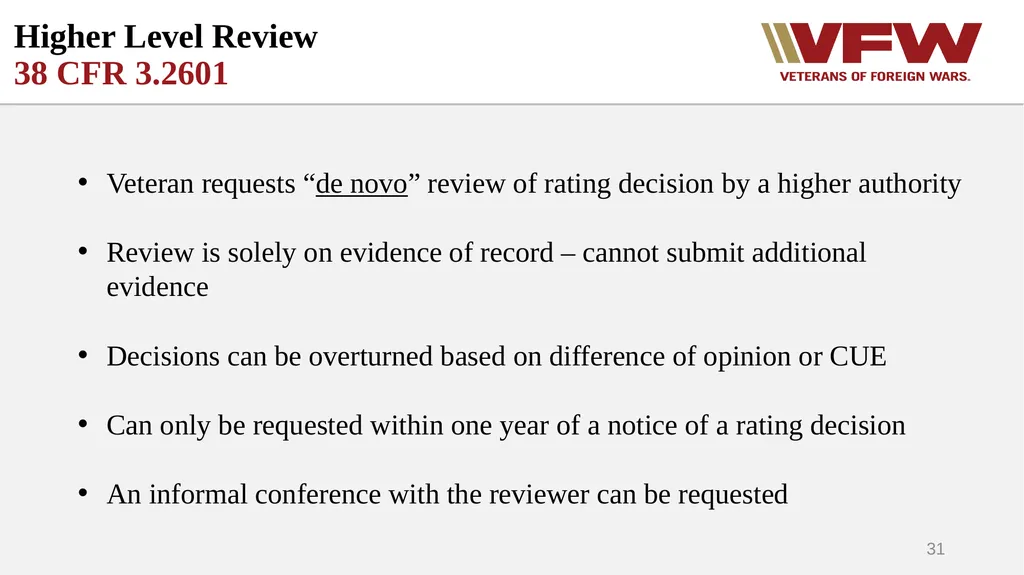 The Appeals Process & Hearings VFW Basic Training - slide 31 of 78
