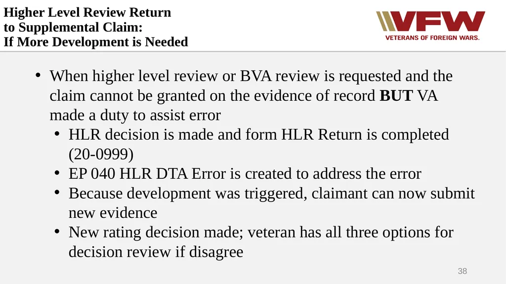 The Appeals Process & Hearings VFW Basic Training - slide 38 of 78