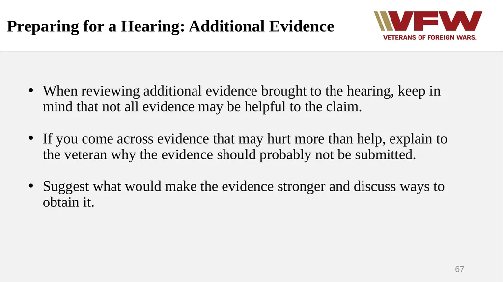 The Appeals Process & Hearings VFW Basic Training - slide 67 of 78