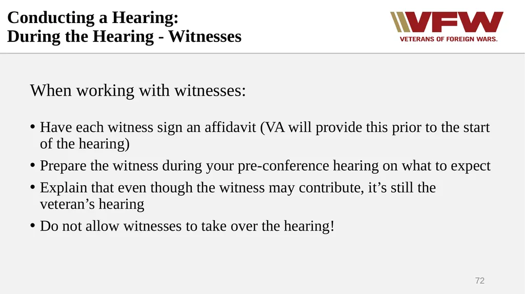 The Appeals Process & Hearings VFW Basic Training - slide 72 of 78