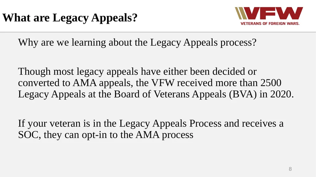 The Appeals Process & Hearings VFW Basic Training - slide 8 of 78