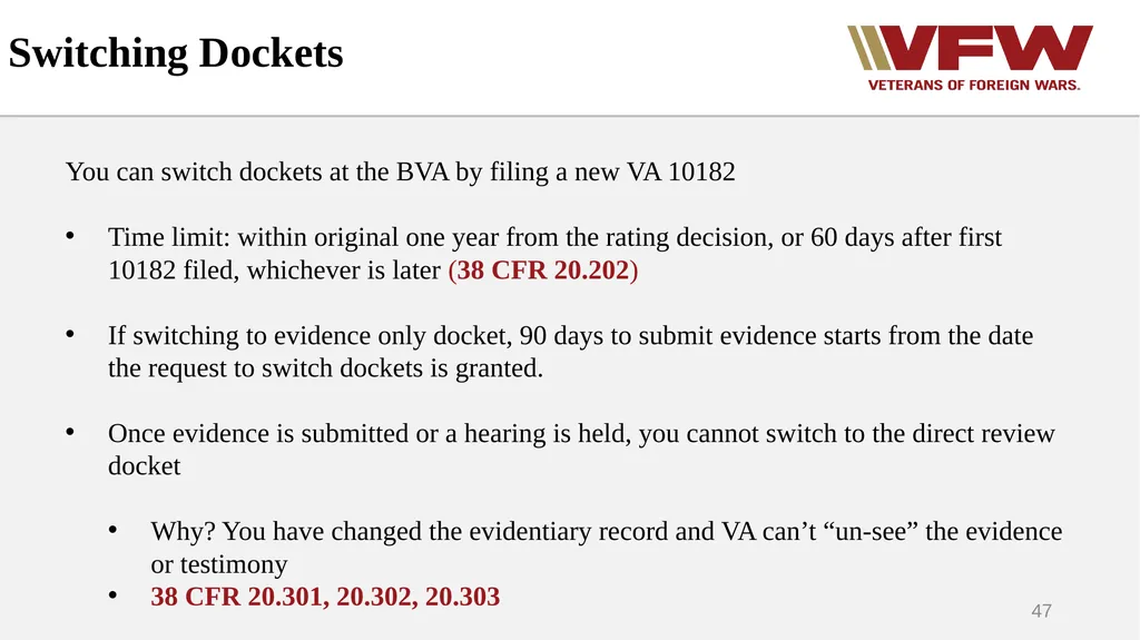 The Appeals Process & Hearings VFW Basic Training - slide 47 of 78