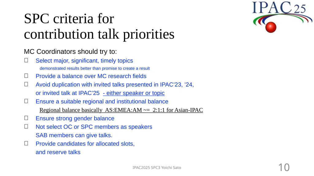 Review of Tasks for SPC3 Yoichi Sato (KEK/J-PARC), - slide 10 of 15