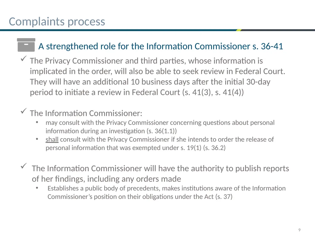 Bill C-58 – First things ATIP Practitioners need - slide 9 of 25