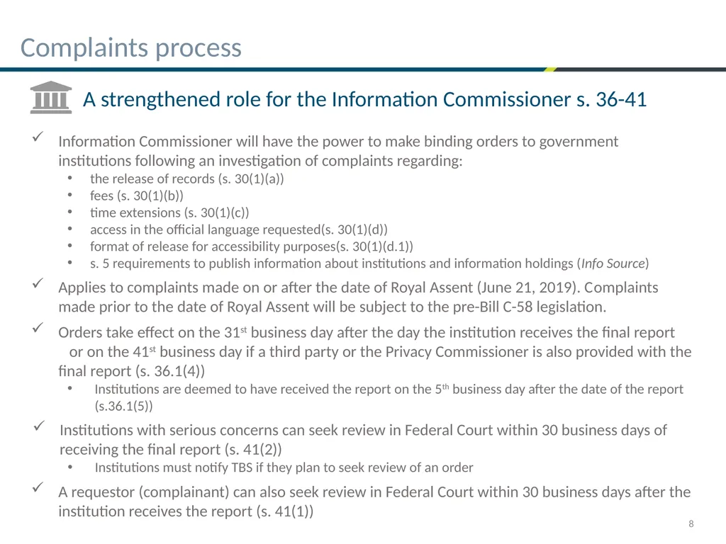 Bill C-58 – First things ATIP Practitioners need - slide 8 of 25
