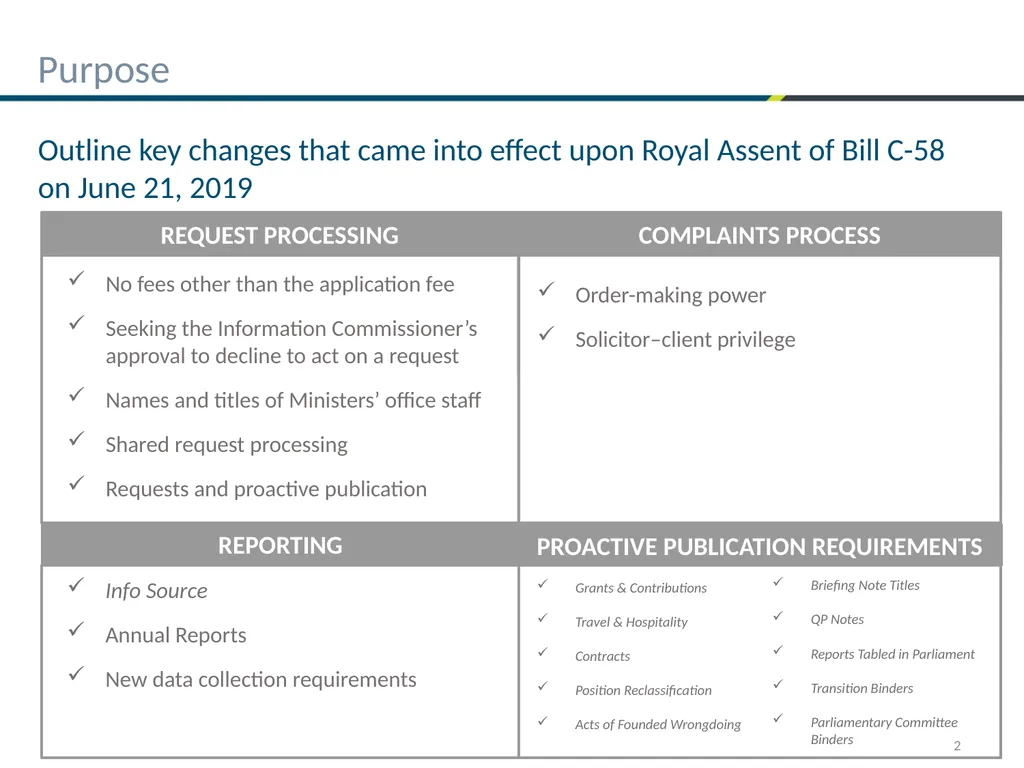 Bill C-58 – First things ATIP Practitioners need - slide 2 of 25