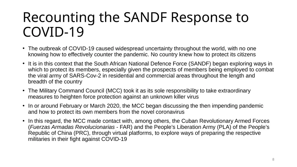 Interferon Alpha 2B in the SANDF Presentation to - slide 8 of 35