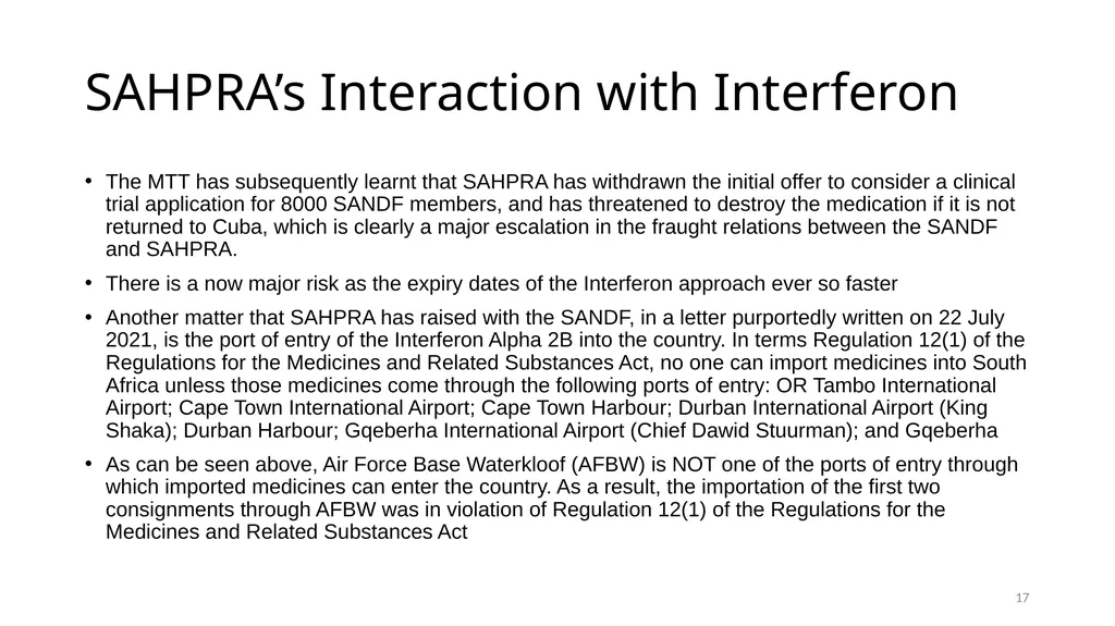 Interferon Alpha 2B in the SANDF Presentation to - slide 17 of 35