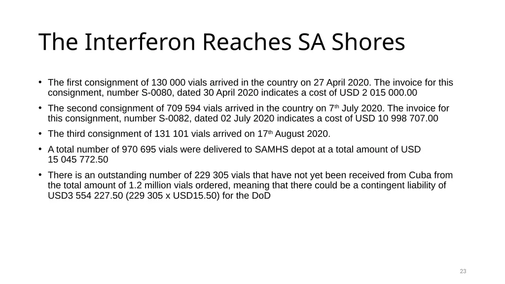 Interferon Alpha 2B in the SANDF Presentation to - slide 23 of 35