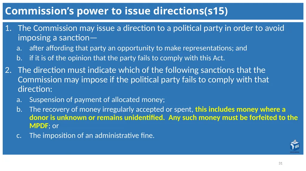 Political Party Funding Act, 6 of 2018 Context - slide 31 of 42