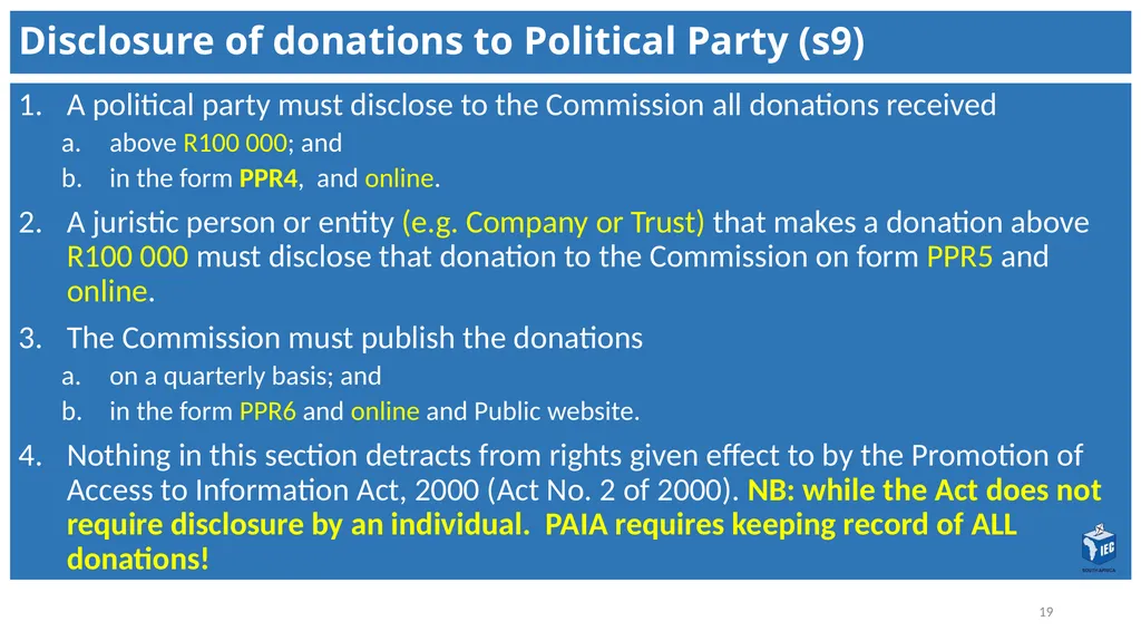 Political Party Funding Act, 6 of 2018 Context - slide 19 of 42