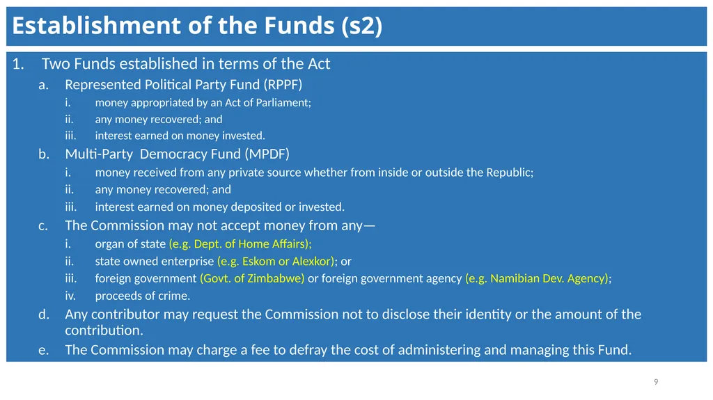 Political Party Funding Act, 6 of 2018 Context - slide 9 of 42