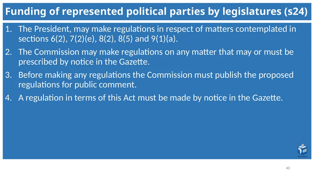 Political Party Funding Act, 6 of 2018 Context - slide 40 of 42