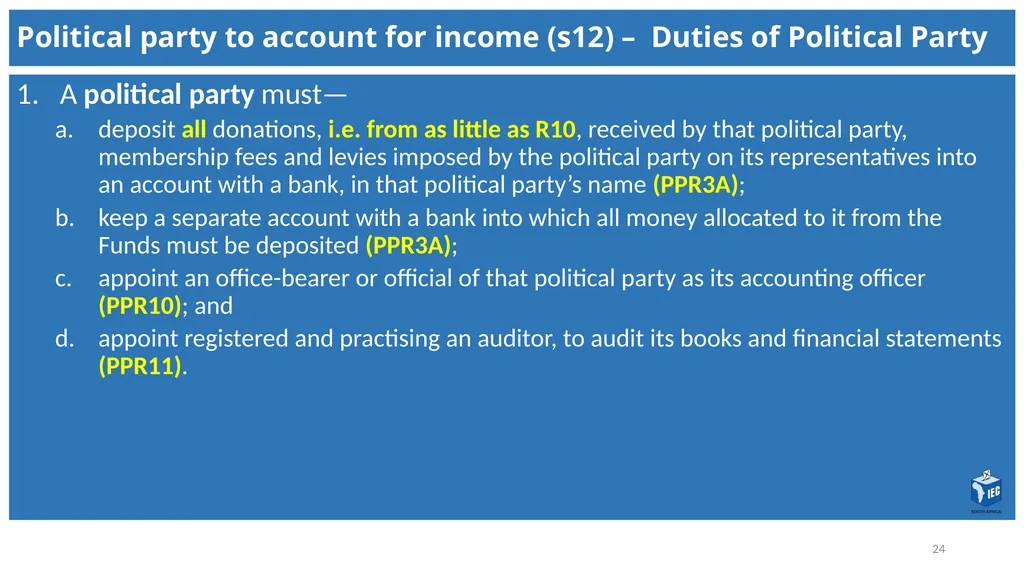 Political Party Funding Act, 6 of 2018 Context - slide 24 of 42