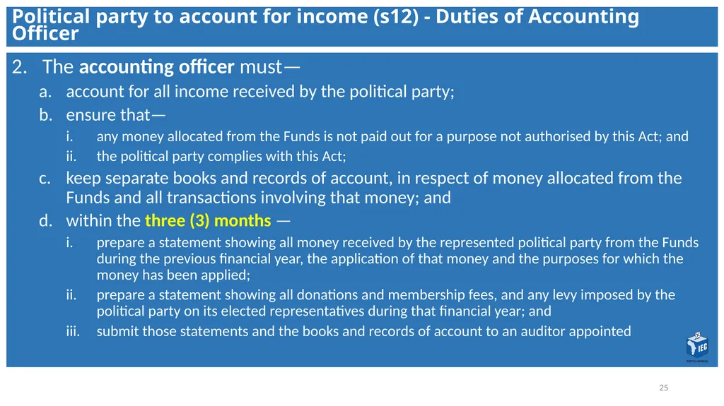 Political Party Funding Act, 6 of 2018 Context - slide 25 of 42