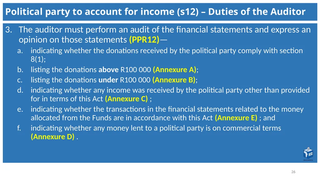 Political Party Funding Act, 6 of 2018 Context - slide 26 of 42