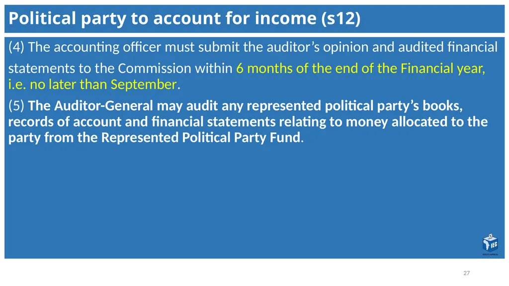 Political Party Funding Act, 6 of 2018 Context - slide 27 of 42