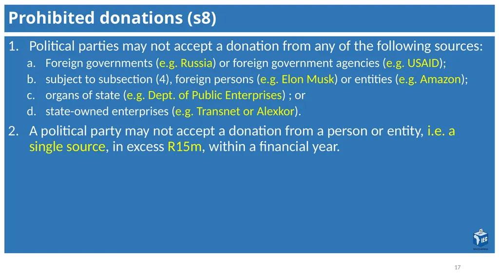 Political Party Funding Act, 6 of 2018 Context - slide 17 of 42
