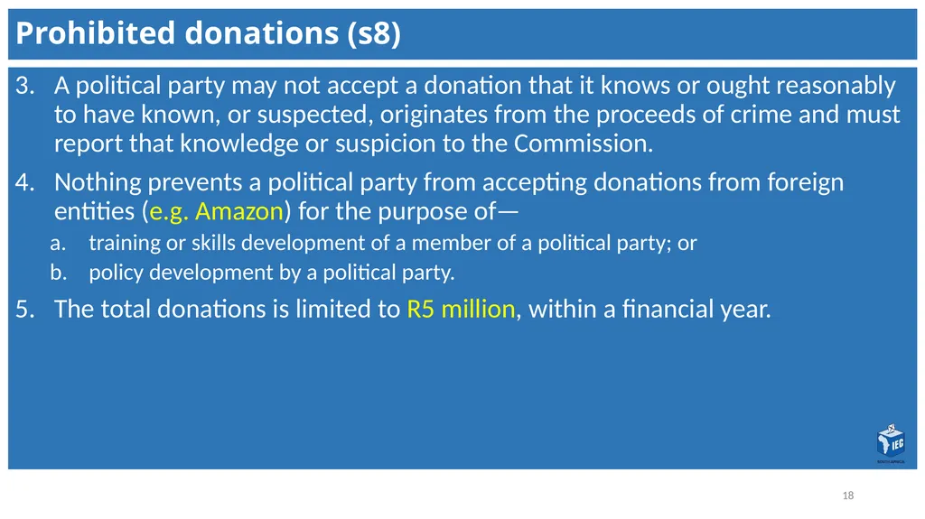 Political Party Funding Act, 6 of 2018 Context - slide 18 of 42