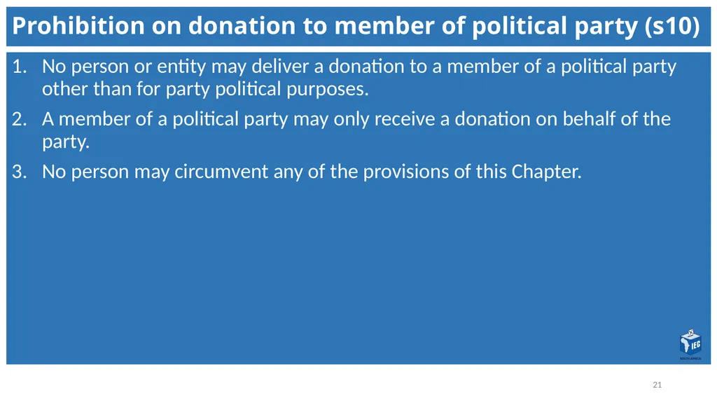 Political Party Funding Act, 6 of 2018 Context - slide 21 of 42