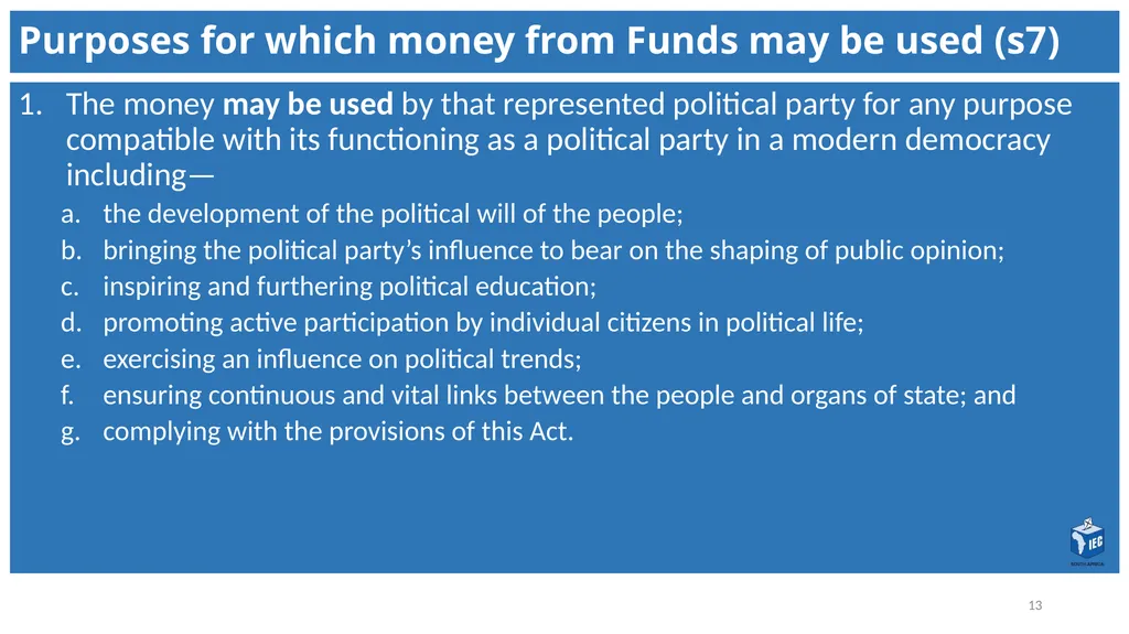 Political Party Funding Act, 6 of 2018 Context - slide 13 of 42