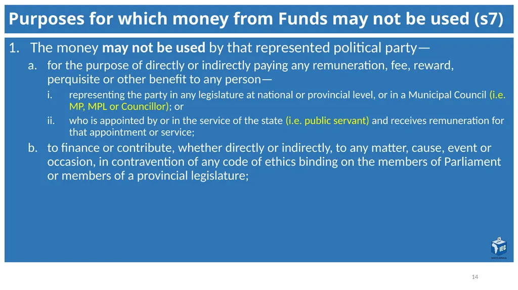 Political Party Funding Act, 6 of 2018 Context - slide 14 of 42