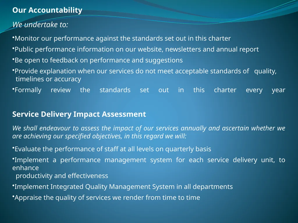 DRAFT SERVICE DELIVERY CHARTER AND SERVICE - slide 18 of 25
