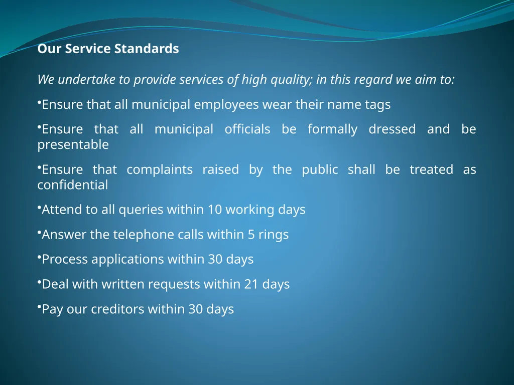 DRAFT SERVICE DELIVERY CHARTER AND SERVICE - slide 20 of 25