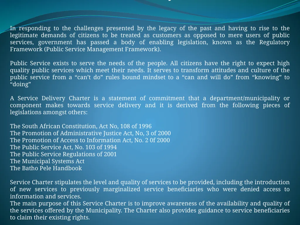 DRAFT SERVICE DELIVERY CHARTER AND SERVICE - slide 4 of 25