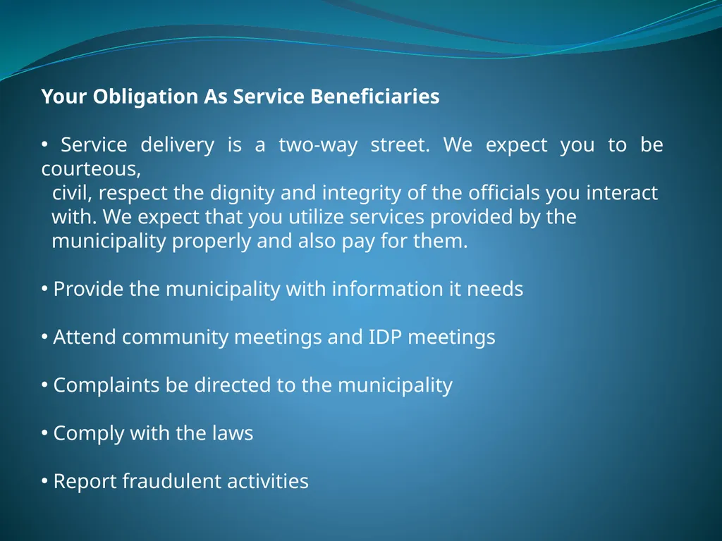 DRAFT SERVICE DELIVERY CHARTER AND SERVICE - slide 16 of 25