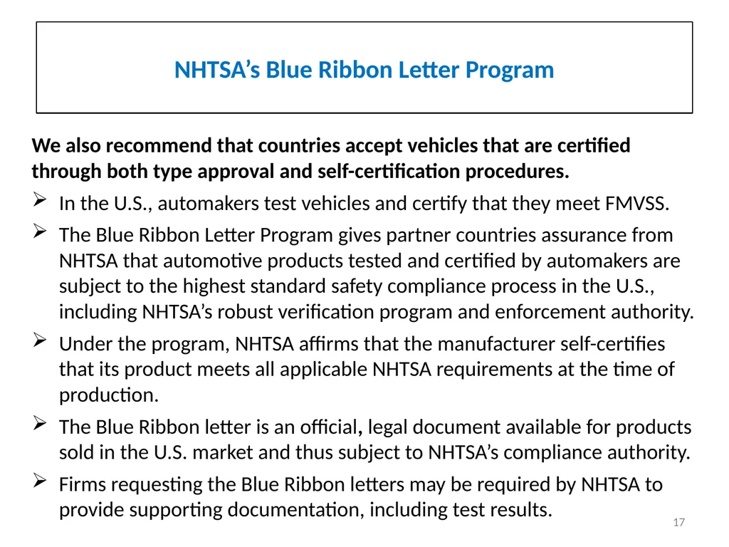 Automotive Regulations and Certification - slide 17 of 25