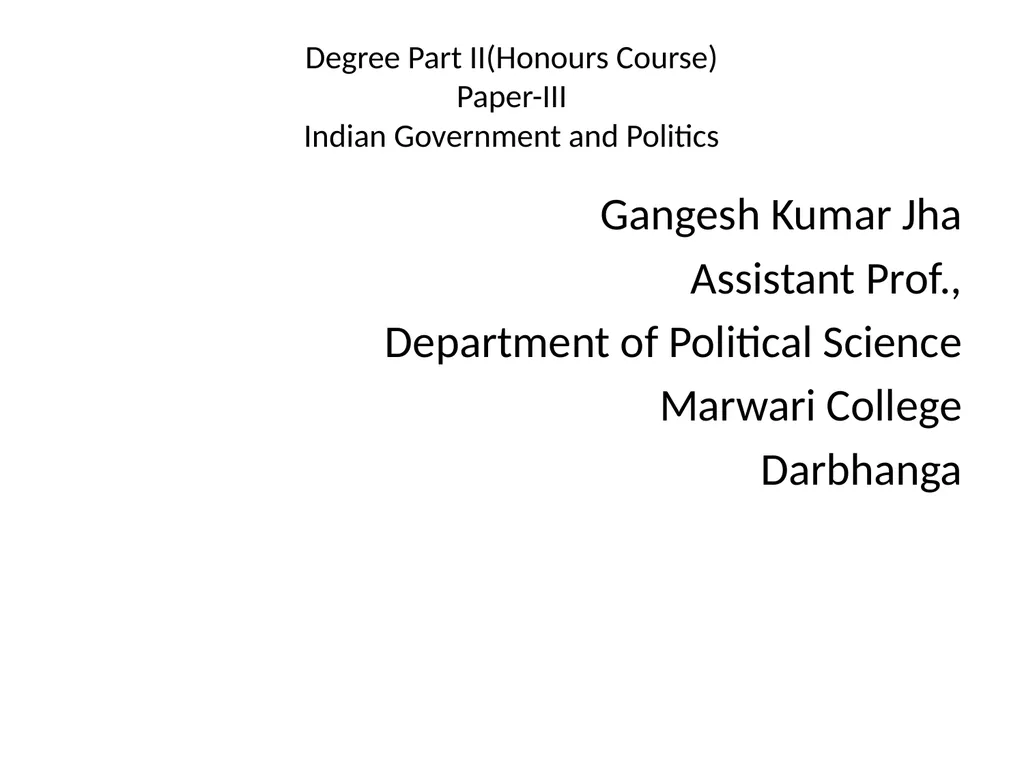 Degree Part II(Honours Course) Paper-III Indian - slide 1 of 35