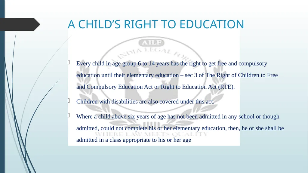 RIGHT TO EDUCATION IN INDIA BY R DIVYASHREE - slide 6 of 16