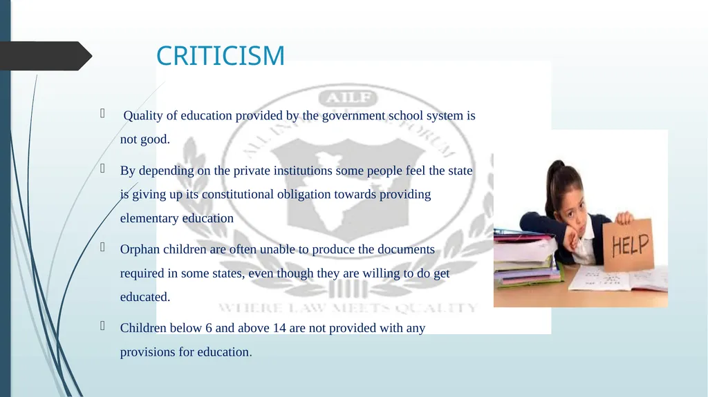 RIGHT TO EDUCATION IN INDIA BY R DIVYASHREE - slide 14 of 16