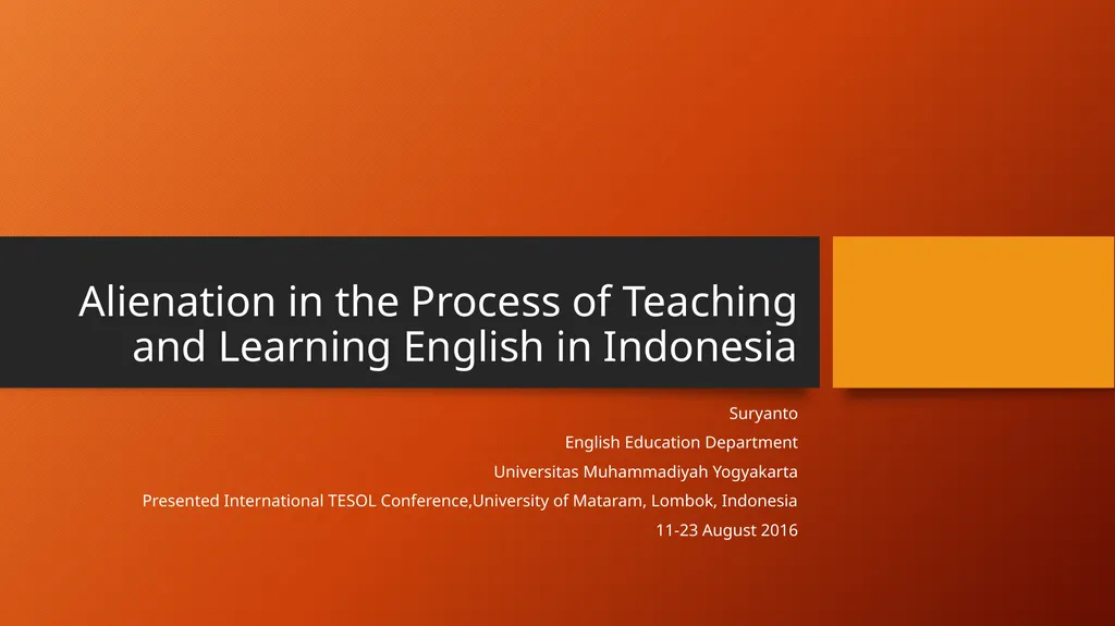 Alienation in the Process of Teaching and Learning - slide 1 of 28