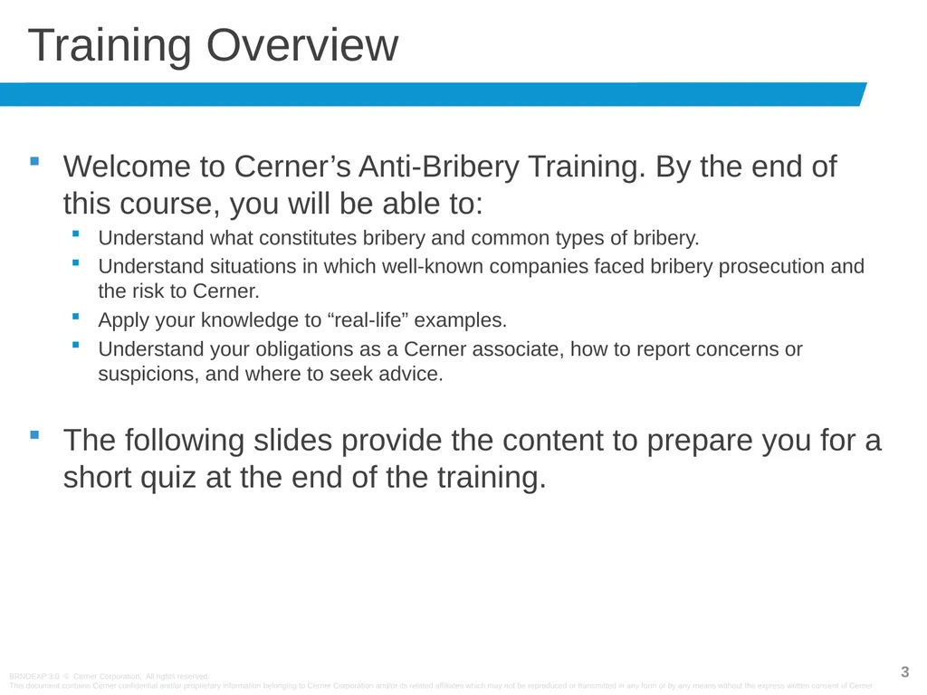 Anti-Bribery Training Cerner has zero tolerance - slide 3 of 16