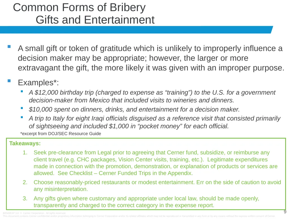 Anti-Bribery Training Cerner has zero tolerance - slide 9 of 16