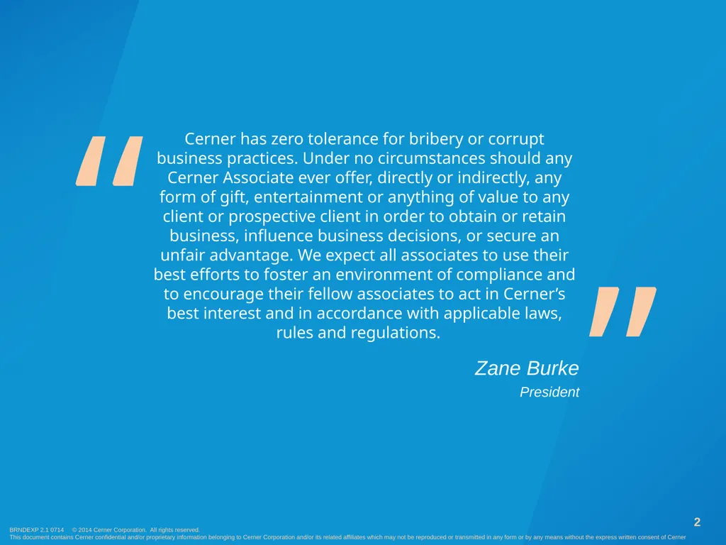 Anti-Bribery Training Cerner has zero tolerance - slide 2 of 16