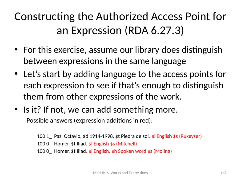 Describing works and expressions Module 6 Prepared - slide 147 of 163